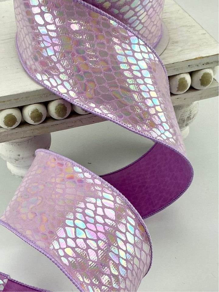 Metallic irridescent pattern wired ribbon 2.5” lavender - Greenery MarketRibbons & Trim240272
