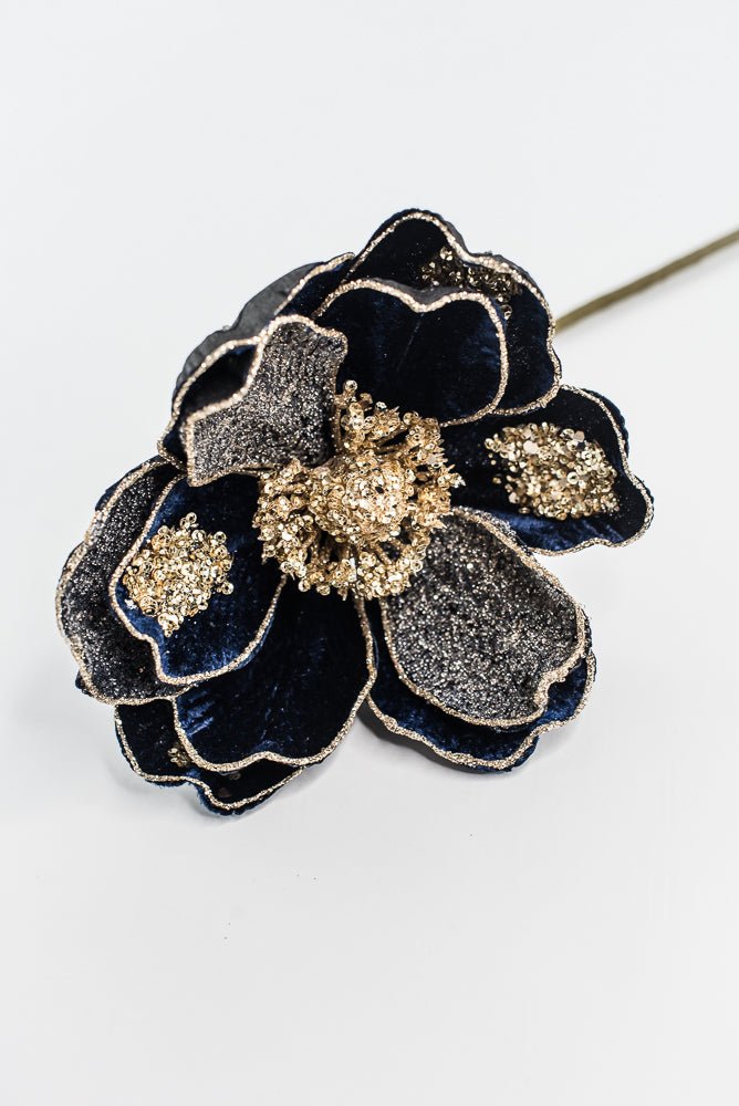 Midnight Blue Glamour Magnolia Spray With Sequin - 20" - Greenery MarketXF670MID