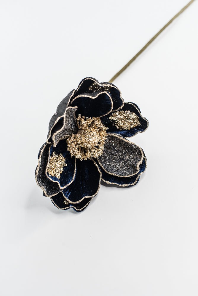 Midnight Blue Glamour Magnolia Spray With Sequin - 20" - Greenery MarketXF670MID