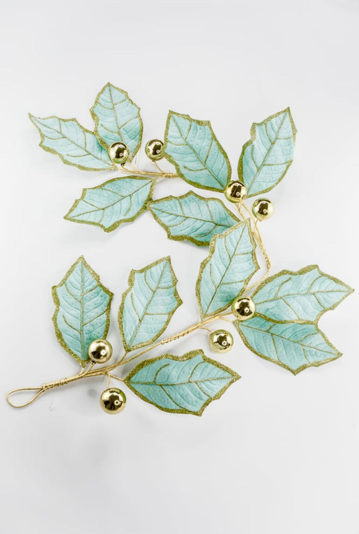 Mint and Gold Holly Leaves Garland - 5 FT - Greenery Market86265MIGD