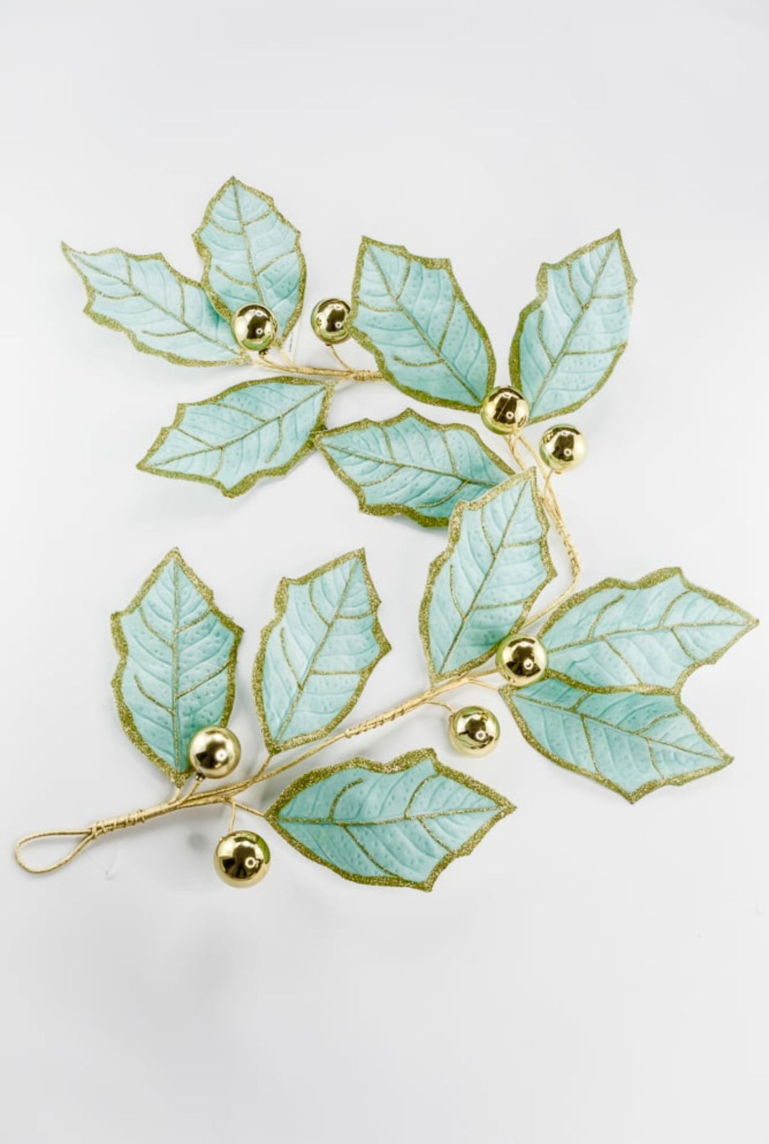 Mint and Gold Holly Leaves Garland - 5 FT - Greenery Market86265MIGD