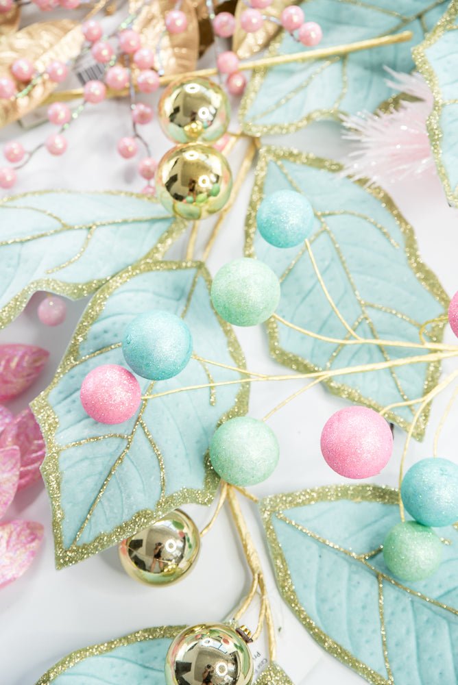 Mint and Gold Holly Leaves Garland - 5 FT - Greenery Market86265MIGD