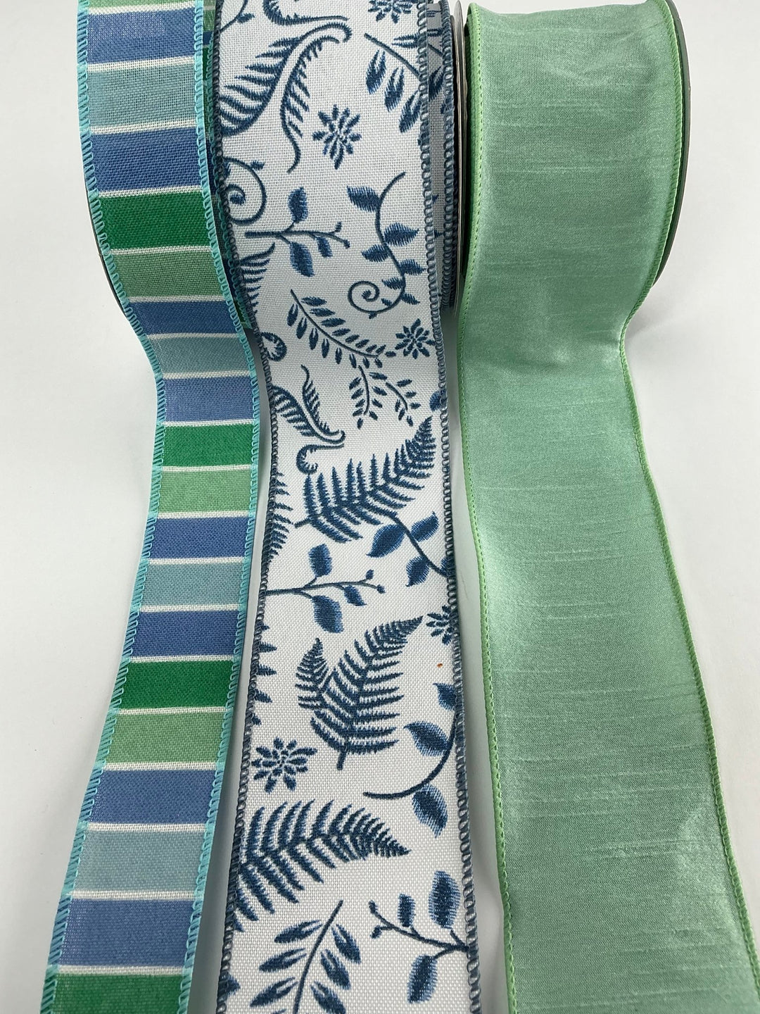 Mint And Smokey Blue fern bow bundle x 3 ribbons - Greenery MarketMintblueX3