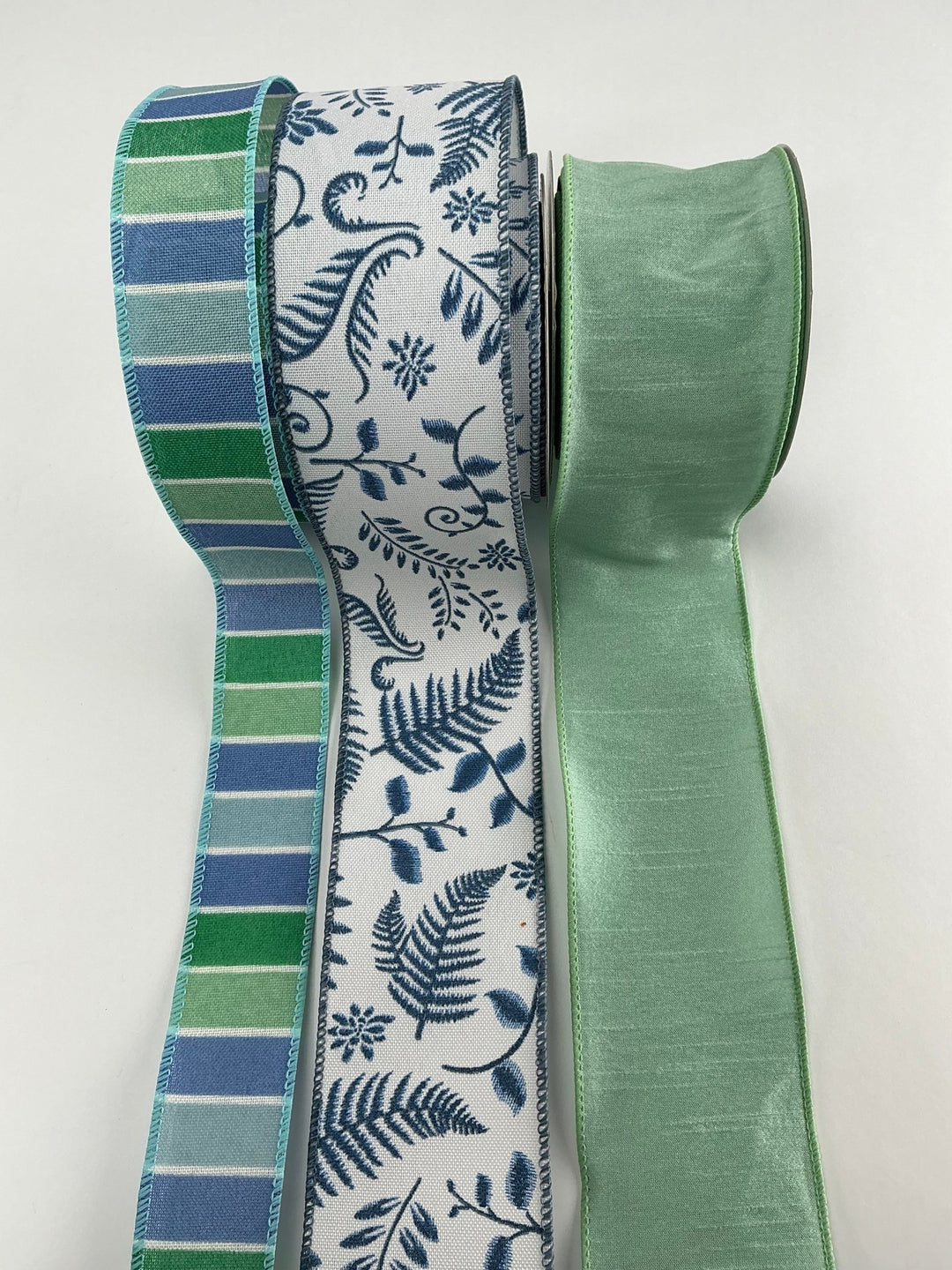 Mint And Smokey Blue fern bow bundle x 3 ribbons - Greenery MarketMintblueX3
