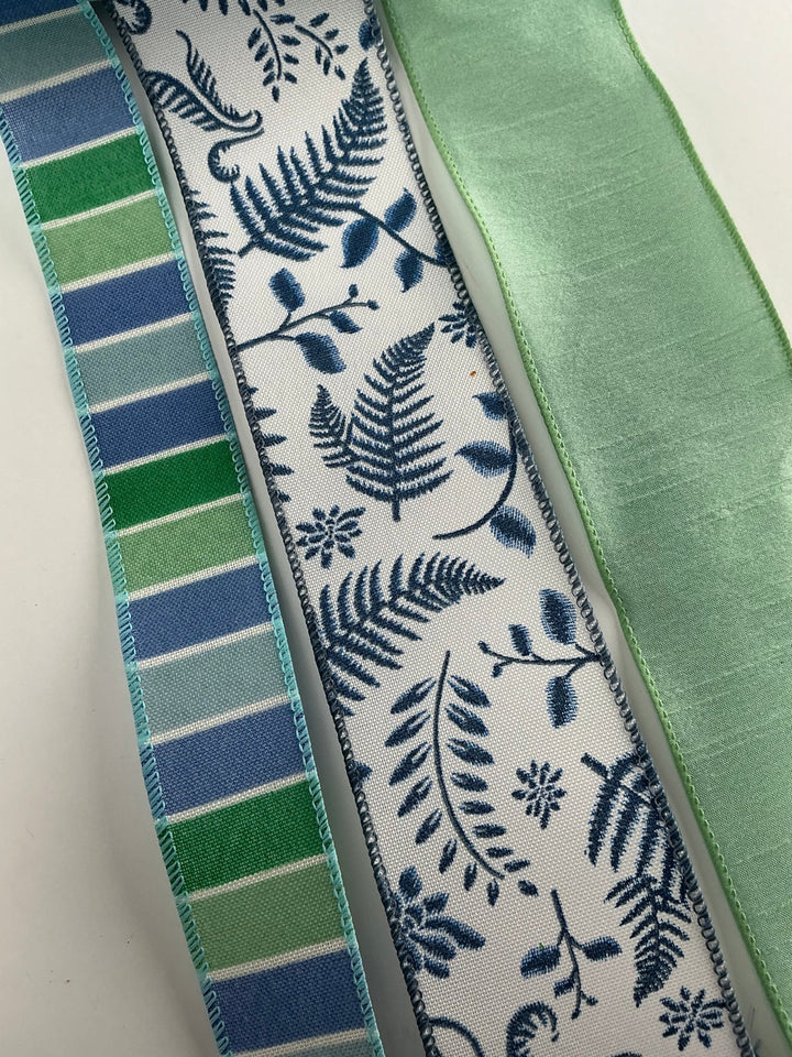 Mint And Smokey Blue fern bow bundle x 3 ribbons - Greenery MarketMintblueX3