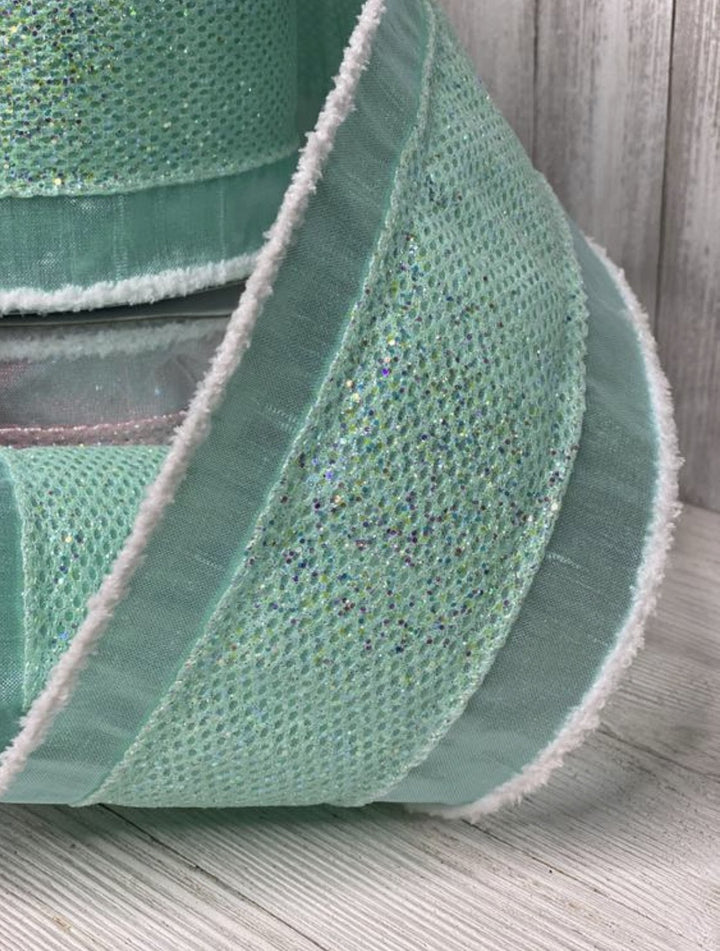 Mint green Glitter metallic wired ribbon, 4” - Greenery Marketwired ribbonMTX64996 m