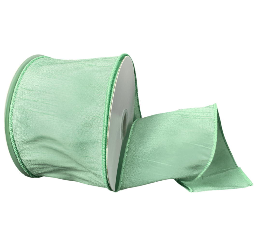 Mint green solid faux dupioni, 2.5” wired ribbon - Greenery MarketWired ribbon72434 - 40 - 06
