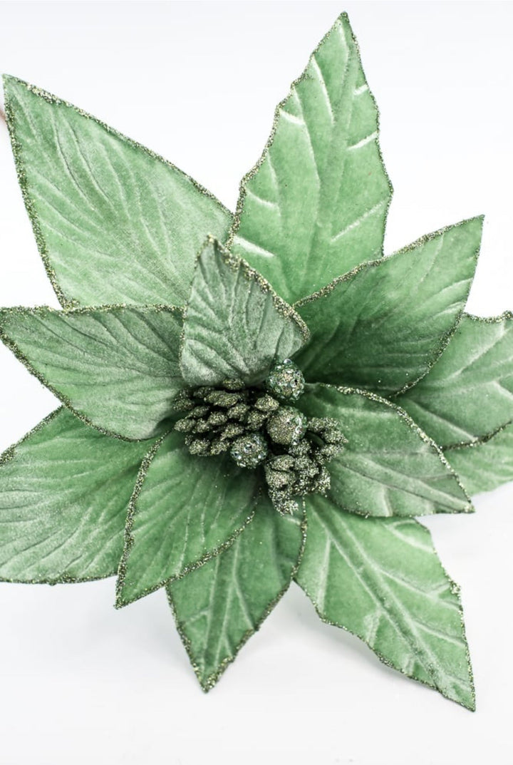 Mint green velvet poinsettia stem - Greenery MarketXS408774