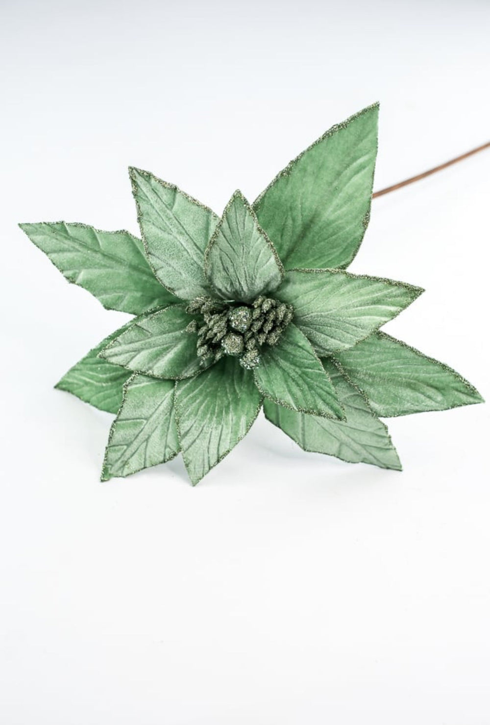 Mint green velvet poinsettia stem - Greenery MarketXS408774