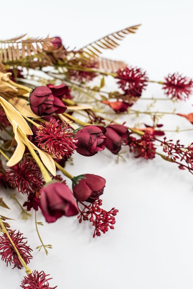 Mixed Filler Flowers And Greens Bush - wine red - Greenery MarketArtificial Flora65169 - RD