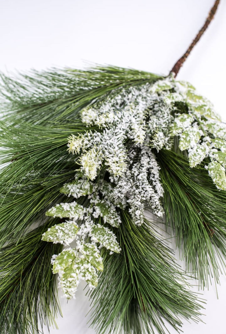 Mixed pine and snowy leaf spray - Greenery Marketgreenery27236