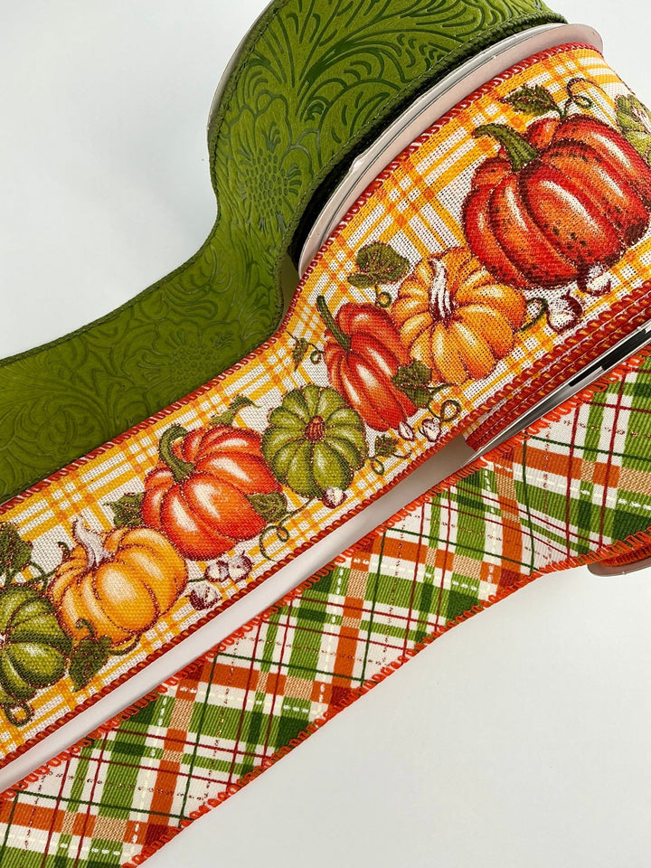 Moss pumpkin bow bundle x 3 - Greenery MarketWired ribbonMosspumpx3