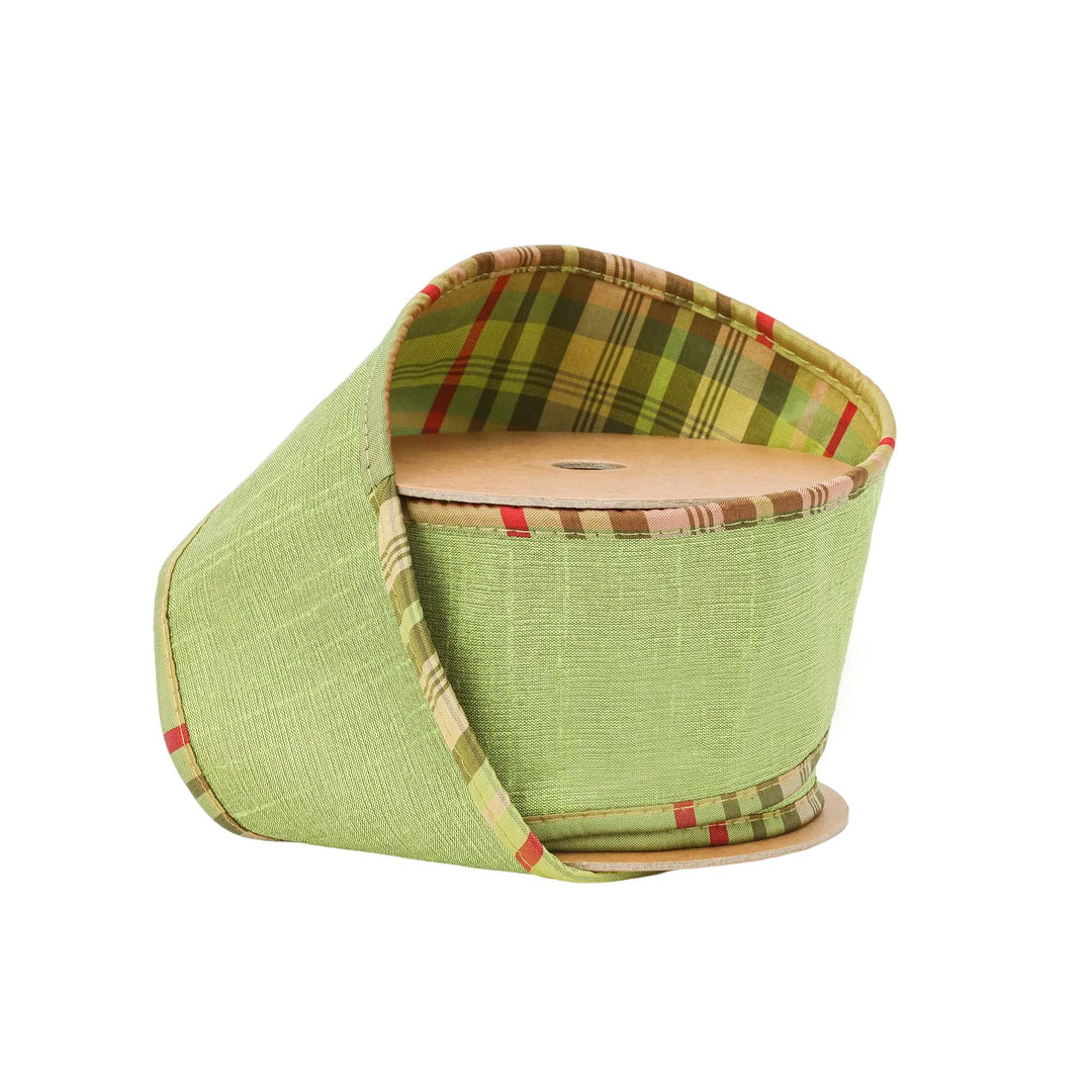 Moss Wired Reversible Dupioni Ribbon - 2.5" - Greenery Market9122W - 570 - 63E