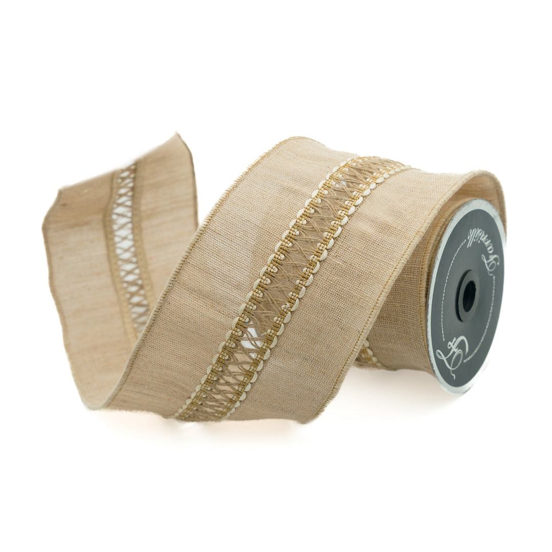 Natural Burlap Laces Farrisilk Wired Ribbon - 4" - Greenery MarketRK377 - 01