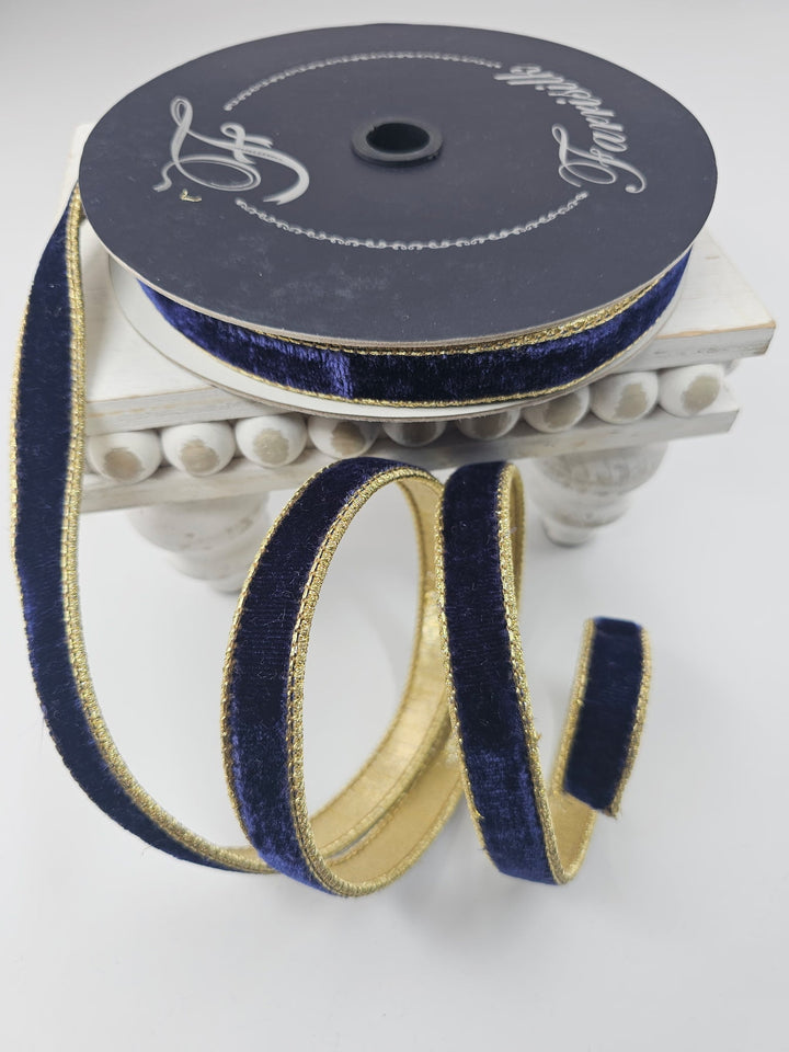 Navy Blue Flashy Velvet Farrisilk Wired Ribbon - .75" - Greenery MarketRibbons & TrimRG074 - 21