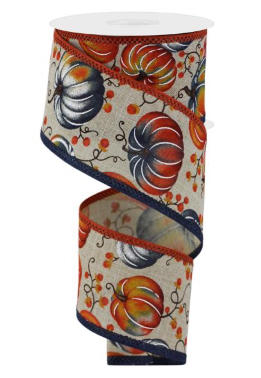 Navy blue pumpkins and bittersweet with solid edge wired ribbon 2.5” - Greenery MarketWired ribbonRGA8684CF