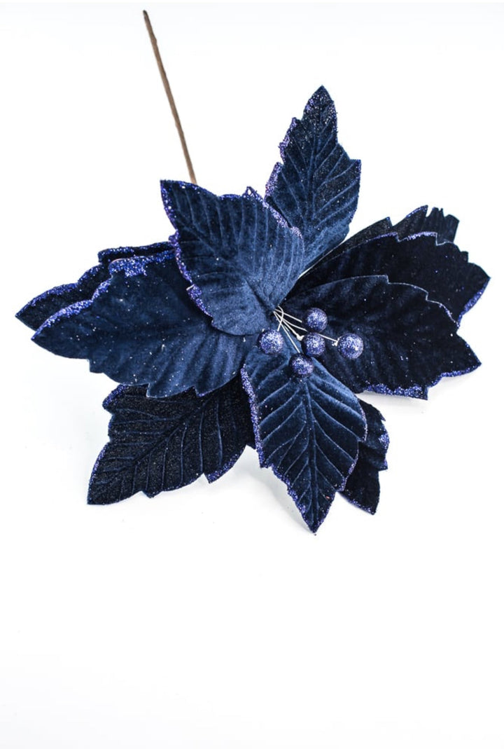 Navy blue velvet poinsettia stem - Greenery MarketWinter and ChristmasXS401119