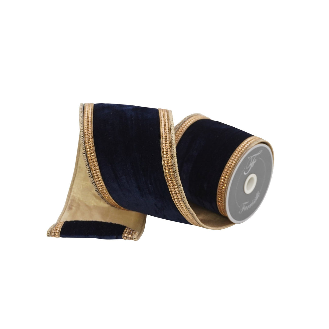Navy Distressed Diamonds Farrisilk Wired Ribbon - 4" - Greenery MarketRC179 - 25
