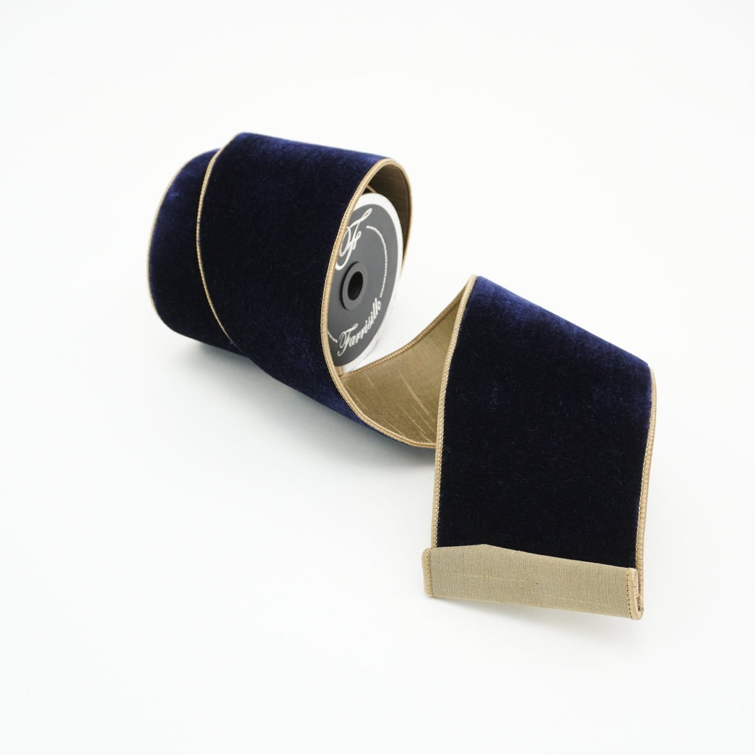 Navy Gold 2 Tone Velvet Farrisilk Wired Ribbon - 4" - Greenery MarketRibbons & TrimRK132 - 11