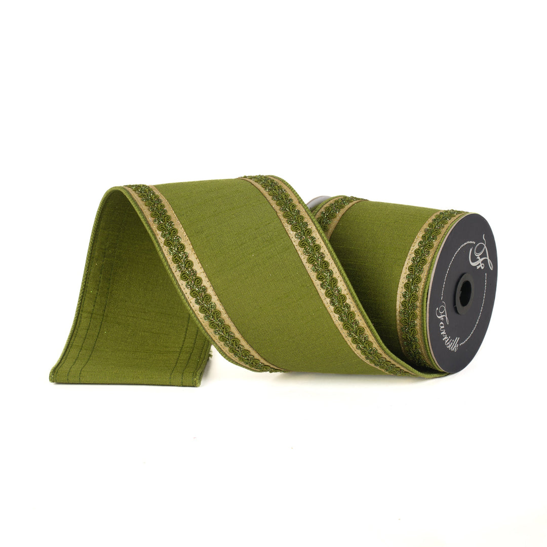 Olive Vintage Scroll Farrisilk Wired Ribbon - 4" - Greenery MarketRK827 - 76