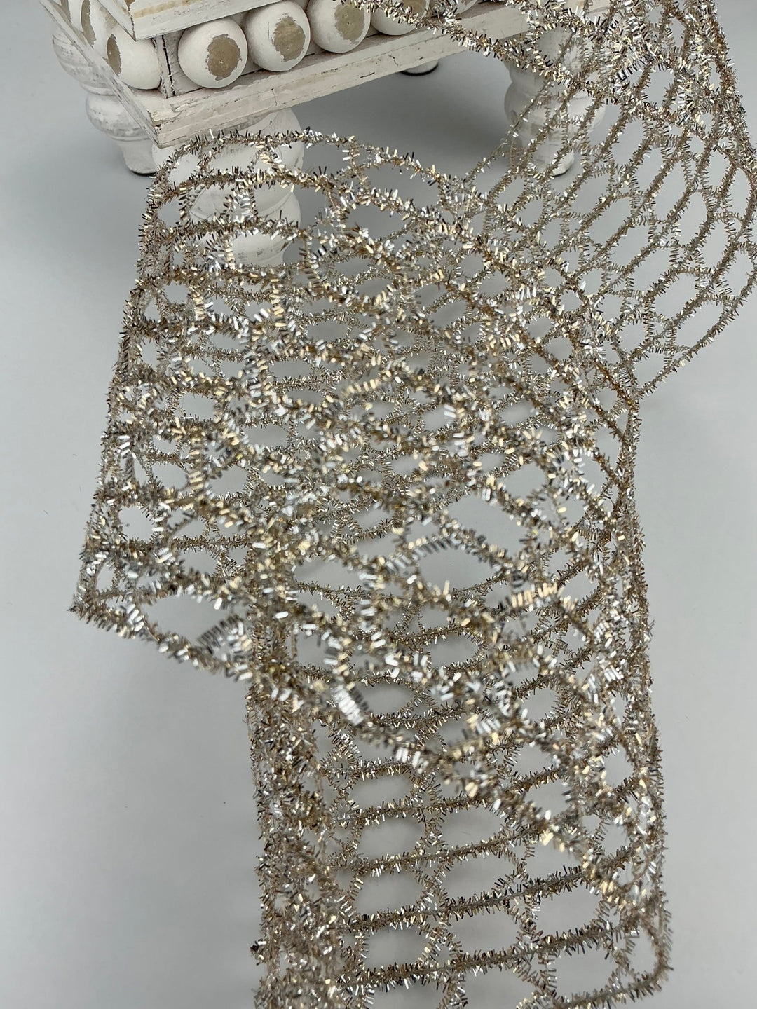 Open weave, platinum, mesh wired ribbon 4” - Greenery MarketRibbons & Trim263260