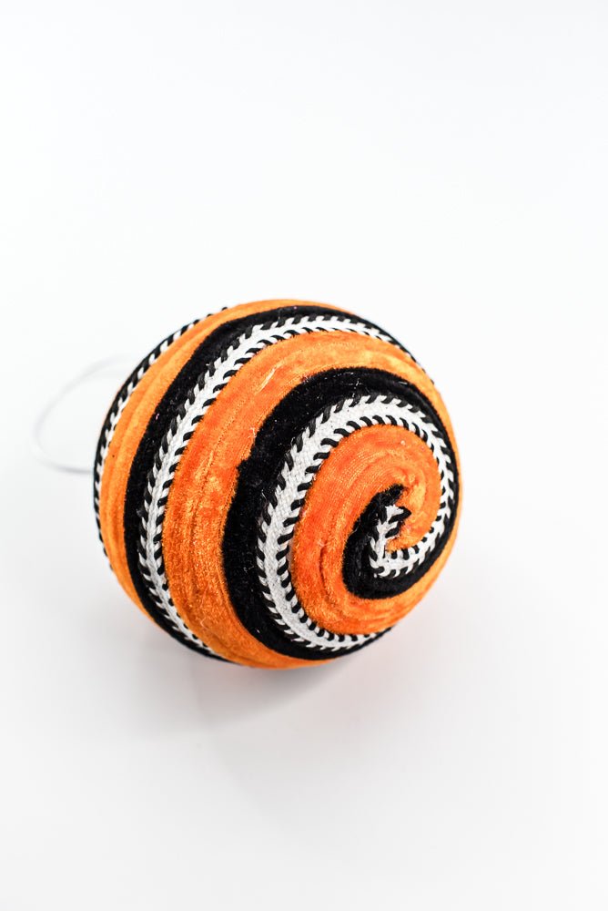 Orange and Black Stripe Velvet Ball Ornament - Greenery Market57247ORBK