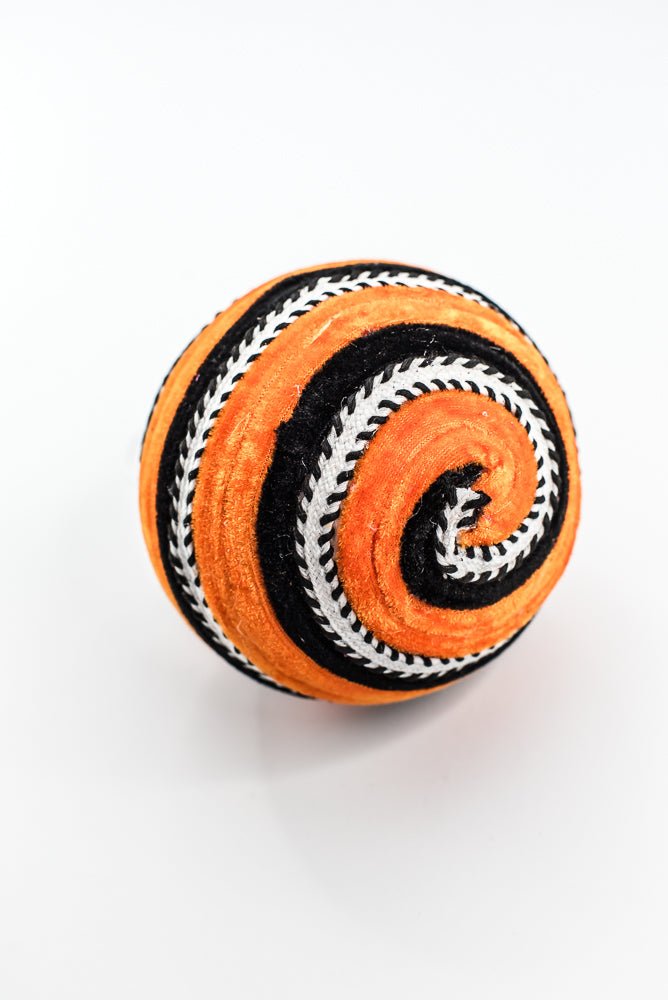 Orange and Black Stripe Velvet Ball Ornament - Greenery Market57247ORBK