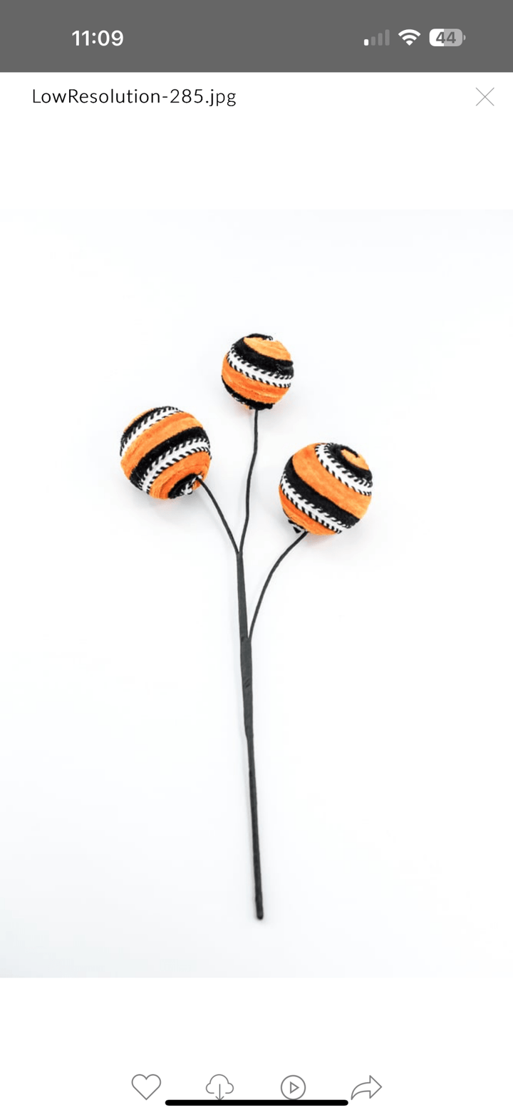 Orange and Black Stripe Velvet Ball Spray - Greenery Market57246ORBK