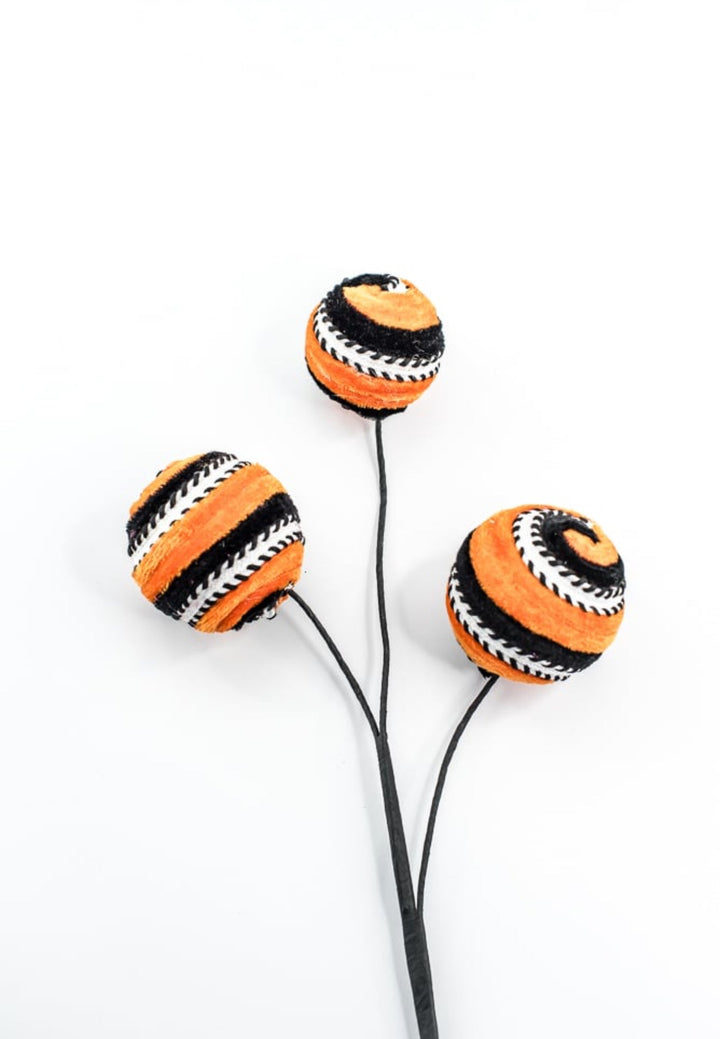 Orange and Black Stripe Velvet Ball Spray - Greenery Market57246ORBK