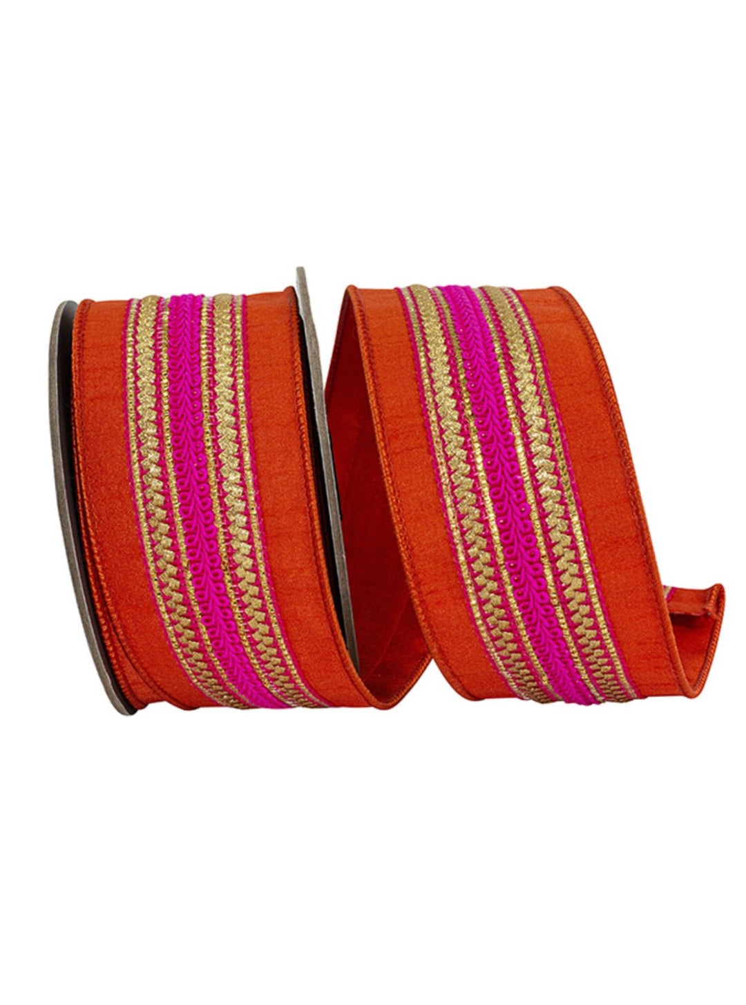 Orange And Bright Pink Regal Trim Wired Ribbon 2.5” - Greenery Market94457W - 085 - 40D