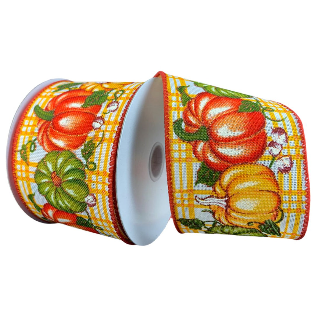 Orange and moss pumpkin wired ribbon 2.5” - Greenery MarketWired ribbon61319 - 40 - 19