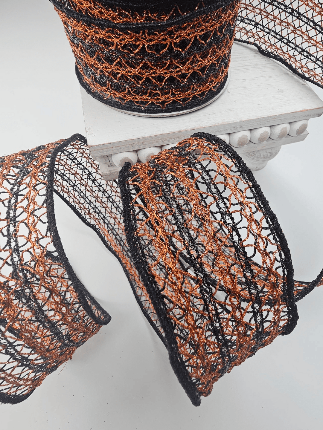 Orange & Black Creepy Crochet Farrisilk Wired Ribbon - 2.5" - Greenery MarketRibbons & TrimHR030 - 87