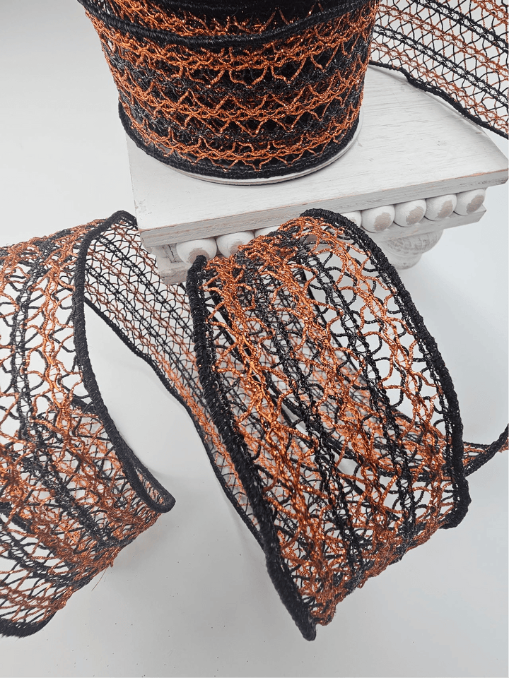 Orange & Black Creepy Crochet Farrisilk Wired Ribbon - 2.5" - Greenery MarketRibbons & TrimHR030 - 87