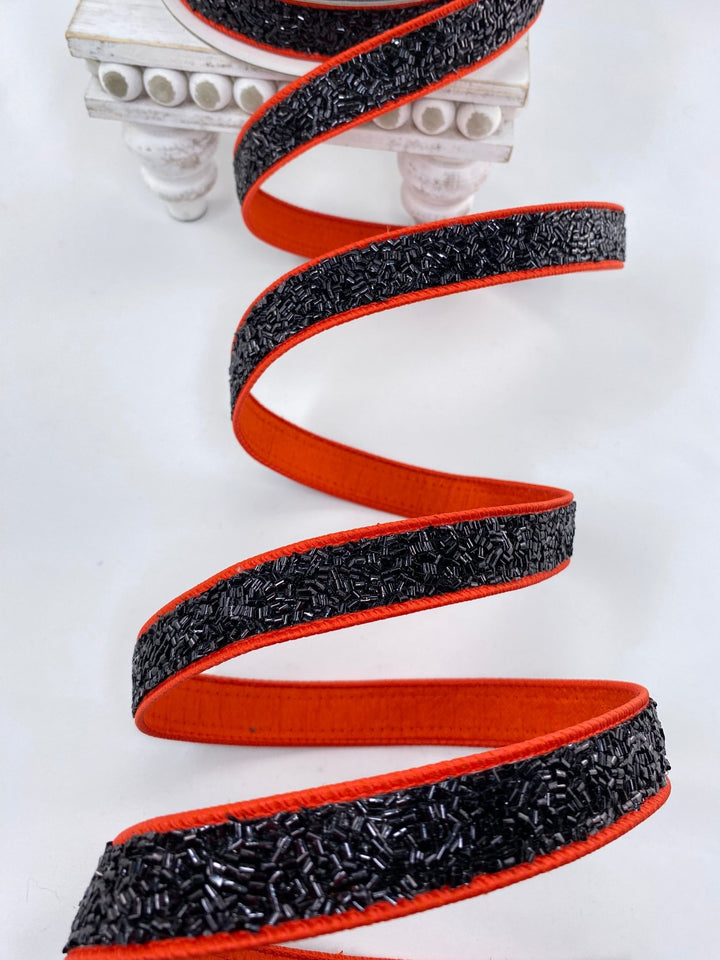 Orange & Black Creepy Fuzz Farrisilk Wired Ribbon - 1" - Greenery MarketRibbons & TrimHR036 - 87