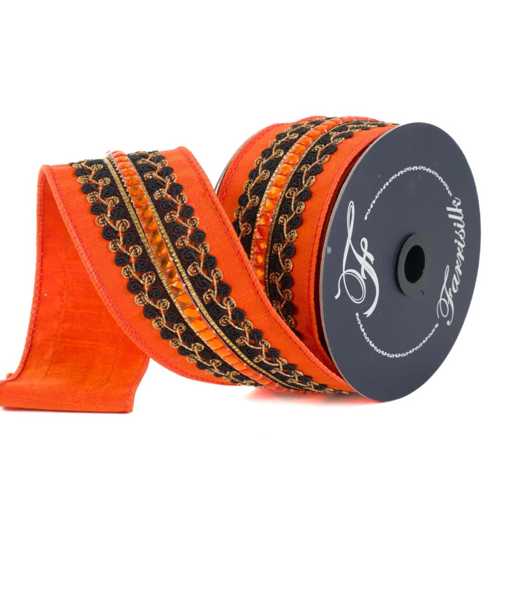 Orange & Black Supernatural Swirls Farrisilk Wired Ribbon - 2.5" - Greenery MarketRibbons & TrimHR029 - 87