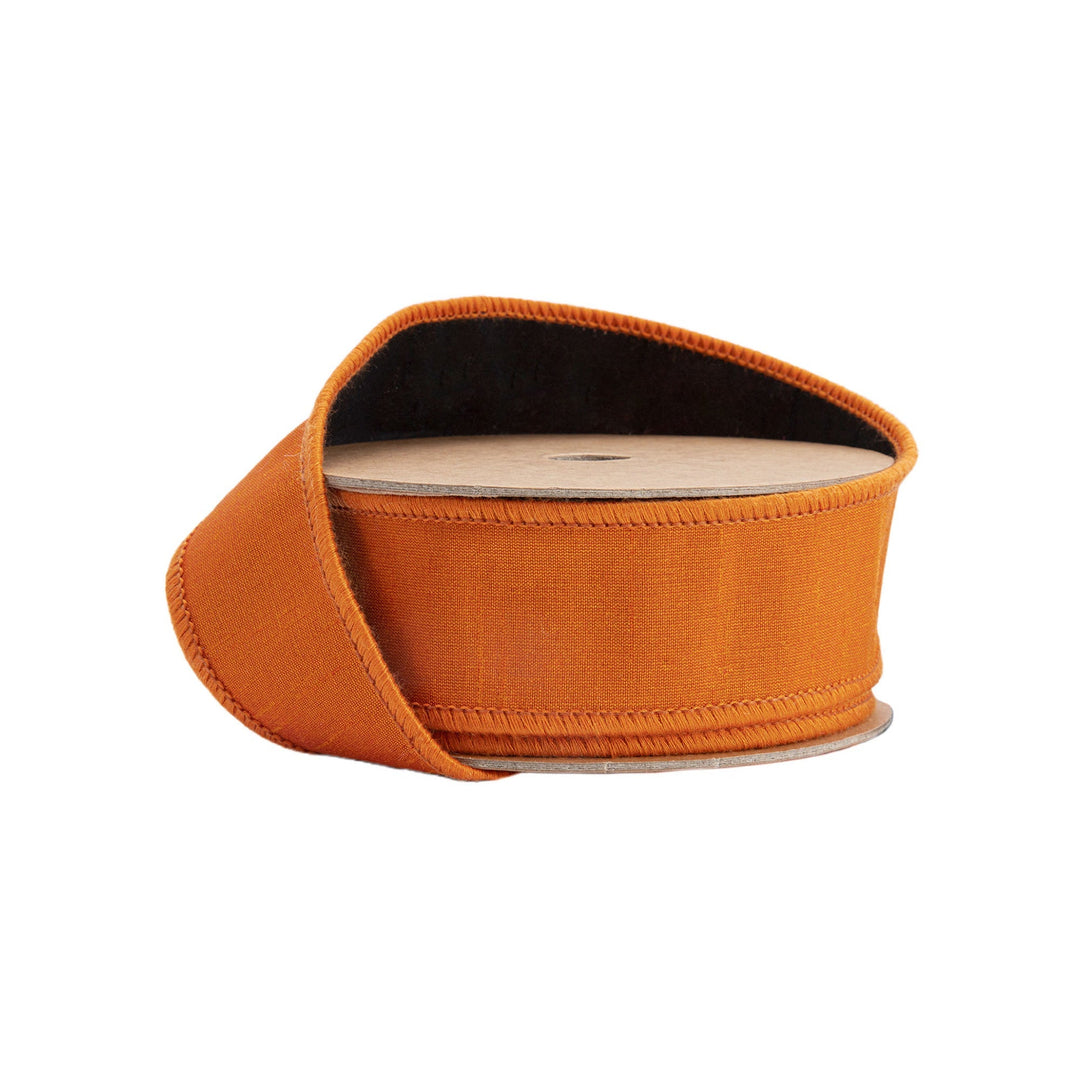 Orange & Black Wired Double - fused Dupioni Ribbon - 1.5" - Greenery Market9105W - 030 - 38E