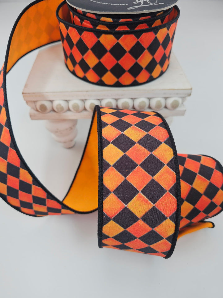 Orange Sketch Checks Farrisilk Wired Ribbon - 2.5" - Greenery MarketRibbons & TrimHR044 - 52