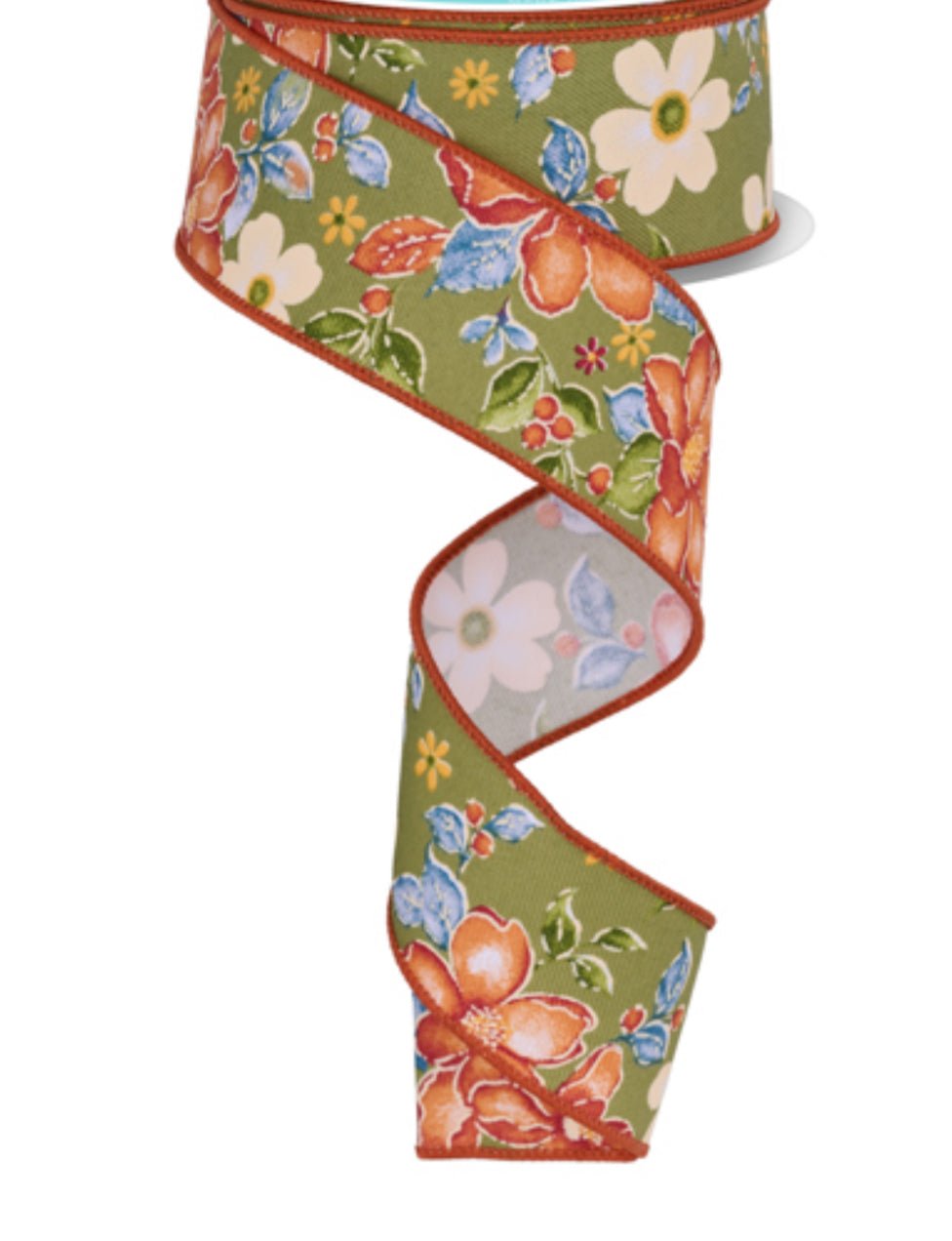 Orange Watercolor flowers wired ribbon 1.5” - Greenery MarketWired ribbonRGF1156YN