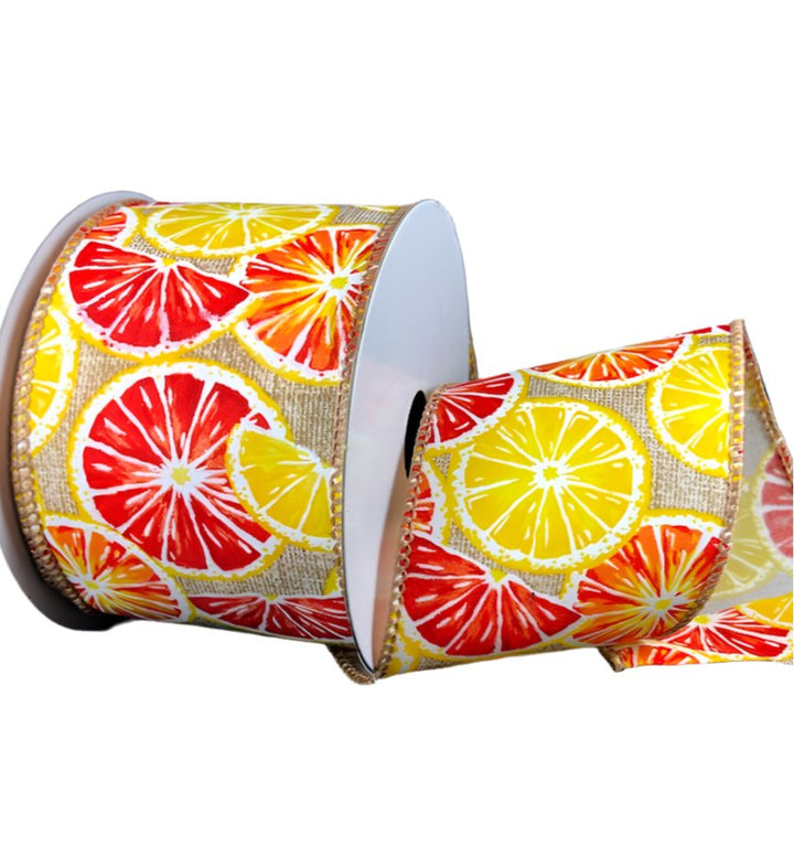 Oranges lemons citrus ribbon - 10 yards, 2.5" - Greenery MarketWired ribbon41334-40-14