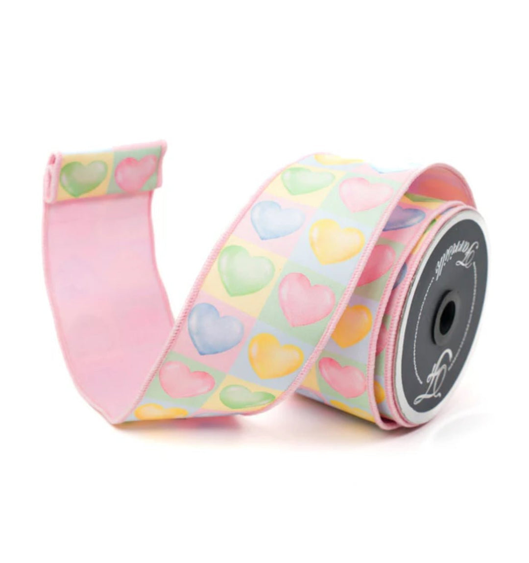 Pastel Candy Hearts 2.5” farrisilk wired ribbon - Greenery MarketRibbons & TrimRK559-32