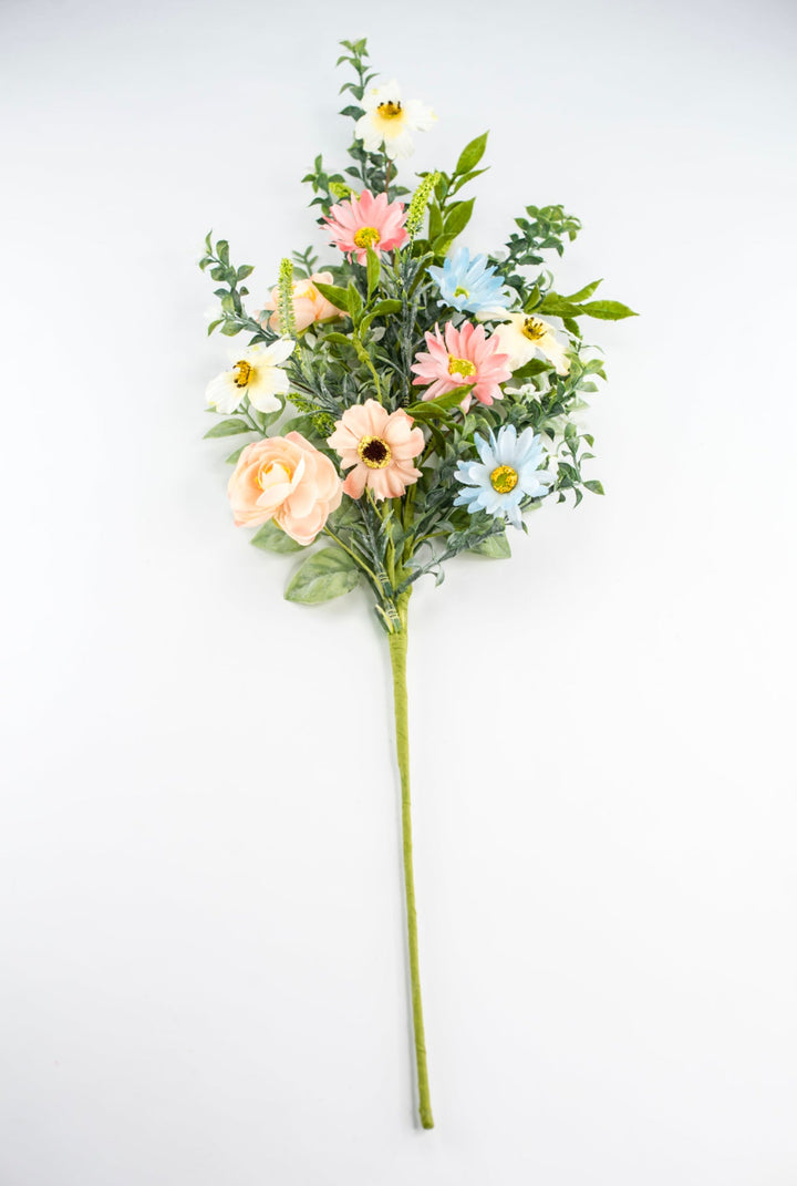 Peach and blue silk flower spray - Greenery Marketartificial flowers63346SP30