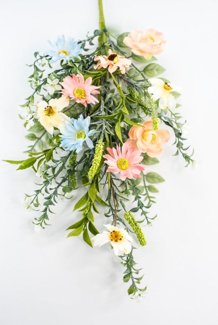 Peach and blue silk flower spray - Greenery Marketartificial flowers63346SP30