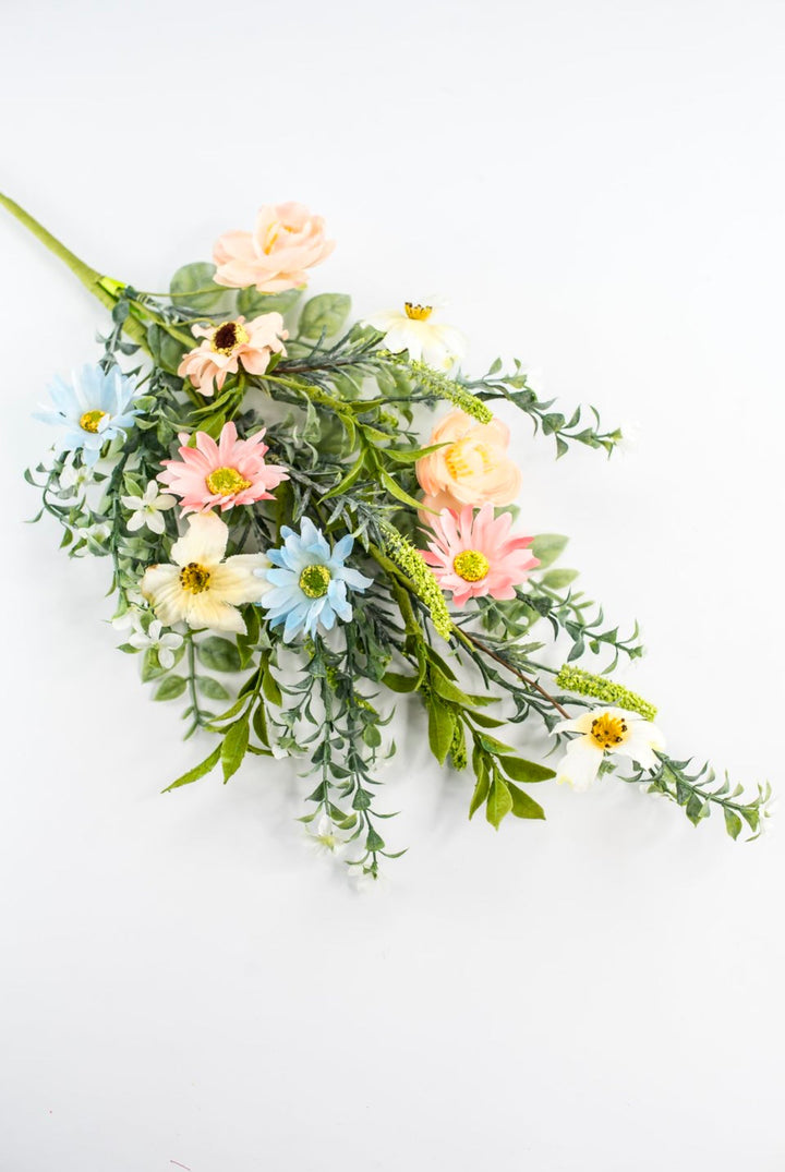 Peach and blue silk flower spray - Greenery Marketartificial flowers63346SP30
