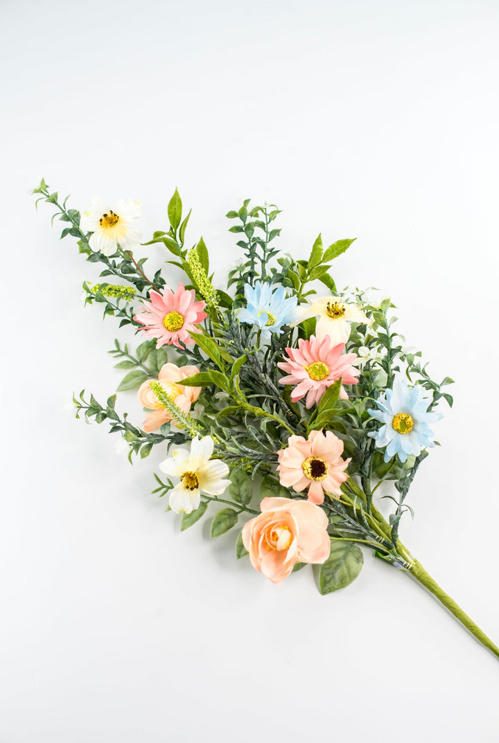 Peach and blue silk flower spray - Greenery Marketartificial flowers63346SP30