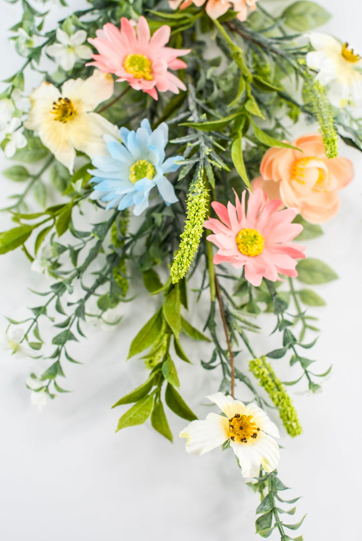 Peach and blue silk flower spray - Greenery Marketartificial flowers63346SP30