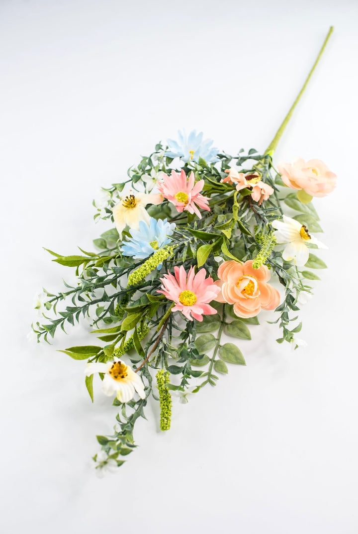 Peach and blue silk flower spray - Greenery Marketartificial flowers63346SP30
