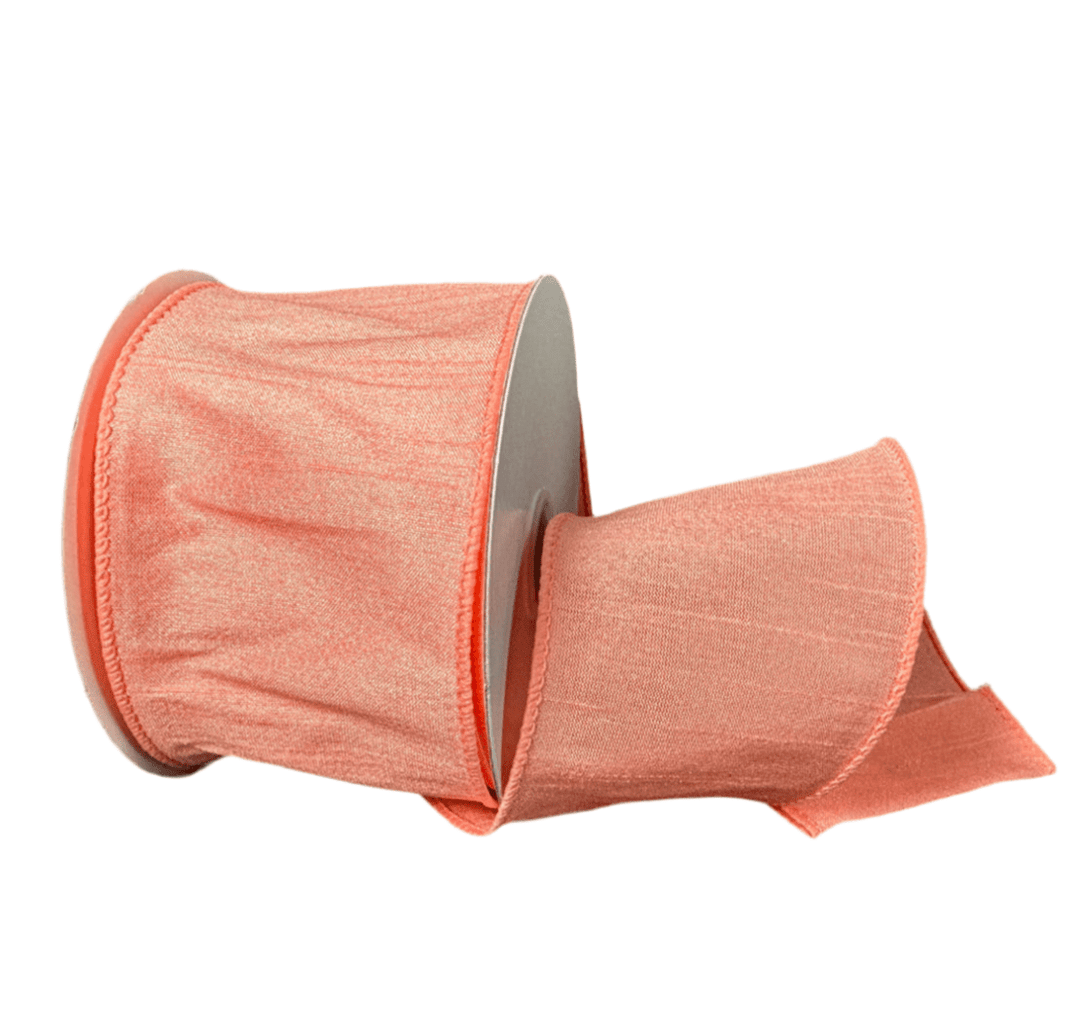 Peach coral solid faux dupioni, 2.5” wired ribbon - Greenery MarketWired ribbon72434 - 40 - 46