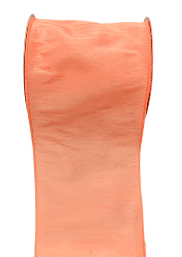 Peach coral solid faux dupioni, 4” wired ribbon - Greenery MarketWired ribbon72434 - 04 - 46
