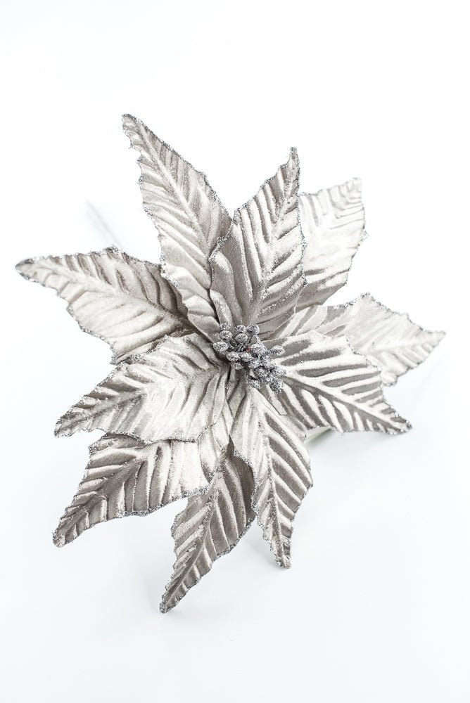 Pewter Matte Metallic Poinsettia Pick - Greenery Market86254PT