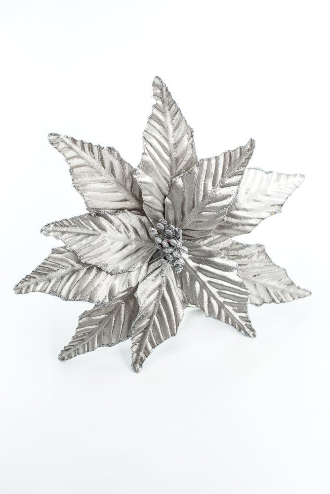 Pewter Matte Metallic Poinsettia Pick - Greenery Market86254PT